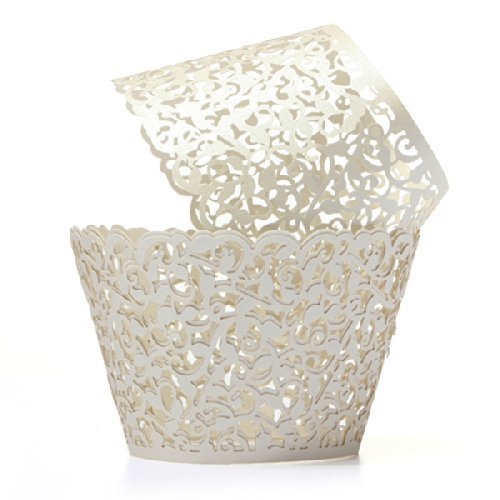 Krismile® Cupcake Wrappers 108 Filigree Artistic Bake Cake Paper Cups Little Vine Lace Laser Cut Liner Baking Cup Muffin Case Trays for Wedding Party Birthday Decoration (Cream,108)