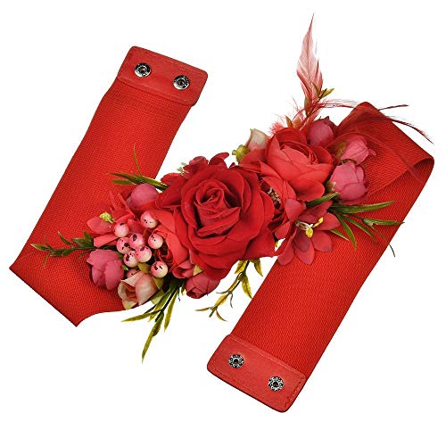 LittleLuluda Red Rose Wedding Bride Belt Sash Elastic Waist Band Flower Belts for Dress2