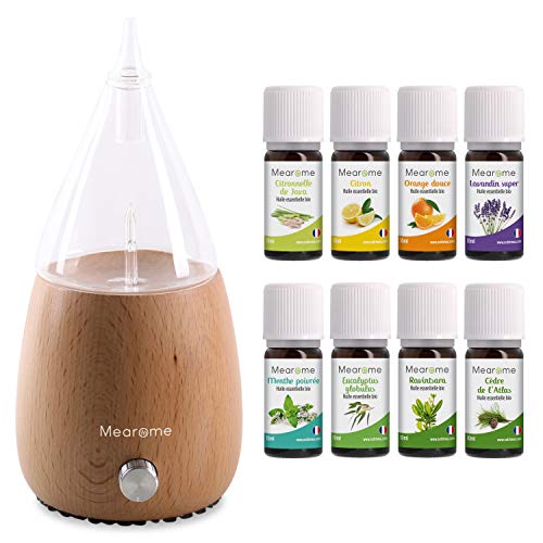 DIFFUSEUR nébuliseur + 8x10 ml HUILES ESSENTIELLES BIO distillées en FRANCE + Guide d'Aromathérapie PDF - HEBBD - HECT - Bienfaits Respiratoires,...