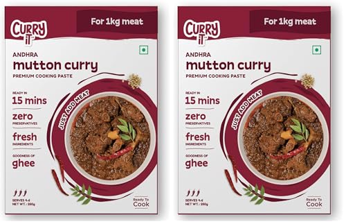 Image of CURRYiT Andhra Mutton Masala Curry Paste | Ready to Cook in 15 mins | Serves 6 | Just add Fresh Chicken, Mutton, Meat, Fish | Made with Ghee | No Preservatives | Eat with Rice | Indian Masala Gravy 250g