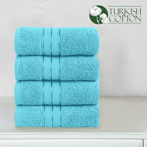 Image of Elegant Comfort Three Line Popcorn Towel Set for Bathroom 16 x 28 inches, Premium Hotel Quality 4-Pack Hand Towels, 100% Turkish Cotton, Soft and Durable, Quick Dry and Highly Absorbent, Aqua