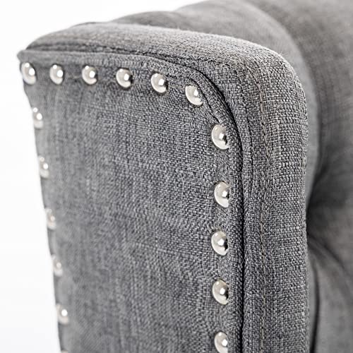 Abet Tufted Dining Chairs Set Of 2, Upholstered Fabric Dining Room Chairs, Comfy Linen Armless Kitchen Chairs With Nailhead Trim And Wingback For Kitchen Dining Room Living Room, Grey #TOP5