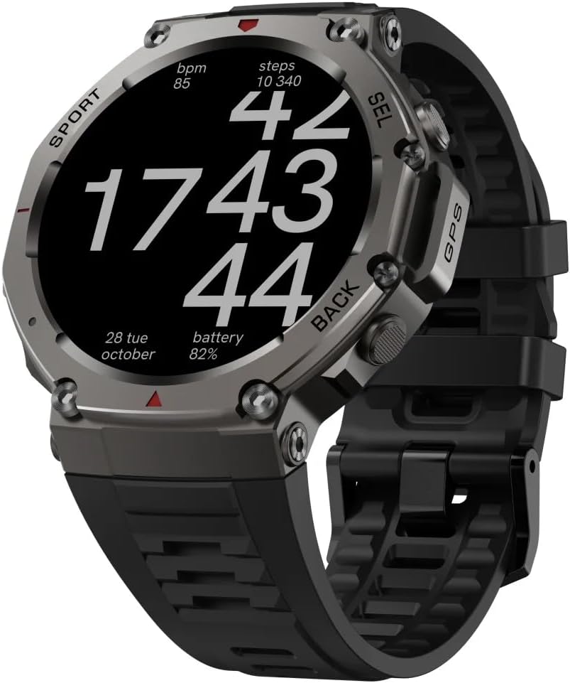 DM58 GPS Smart Watch 1.43 Inch AMOLED Display Supports GLONASS BDS Galileo NAVIC QZSS 5ATM Waterproof Smartwatch (Black)