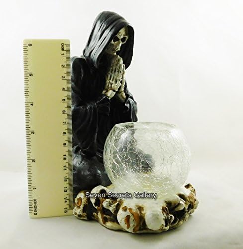 Grim Reaper | Gothic Prayer | Crackle Glass T-lite Holder Figurine Statue Ornament