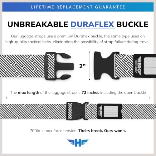 Image of Hero Luggage Straps for Suitcases (2-Pack) Heavy-Duty Adjustable Luggage Belt with Duraflex Buckle & Built-in Luggage Tag - Checked Bag & Carry-on Travel Essentials