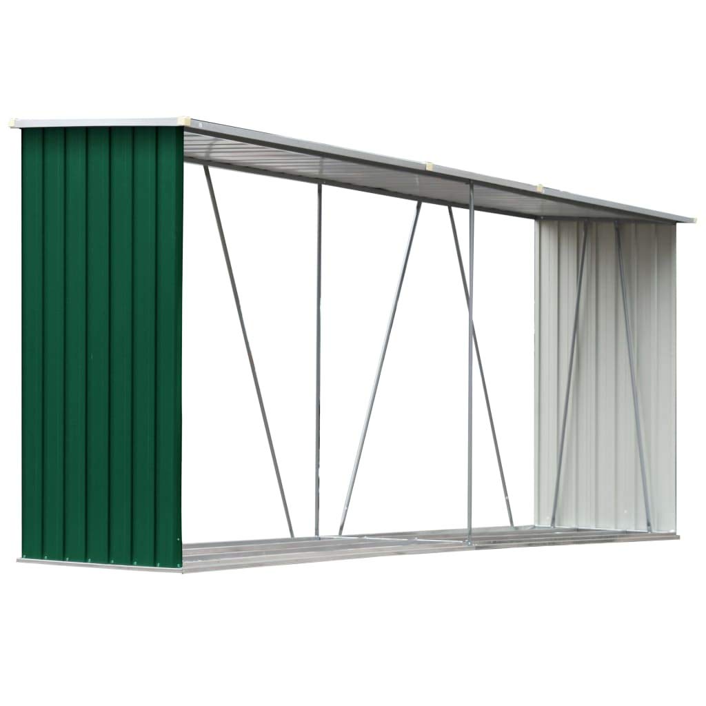 Homgoday Casetilla para leña Acero galvanizado Verde 330x84x152 cm Leñera Registro de Leña, Estantería para leña de Chimenea para Interior y Exterior Soporte de Madera