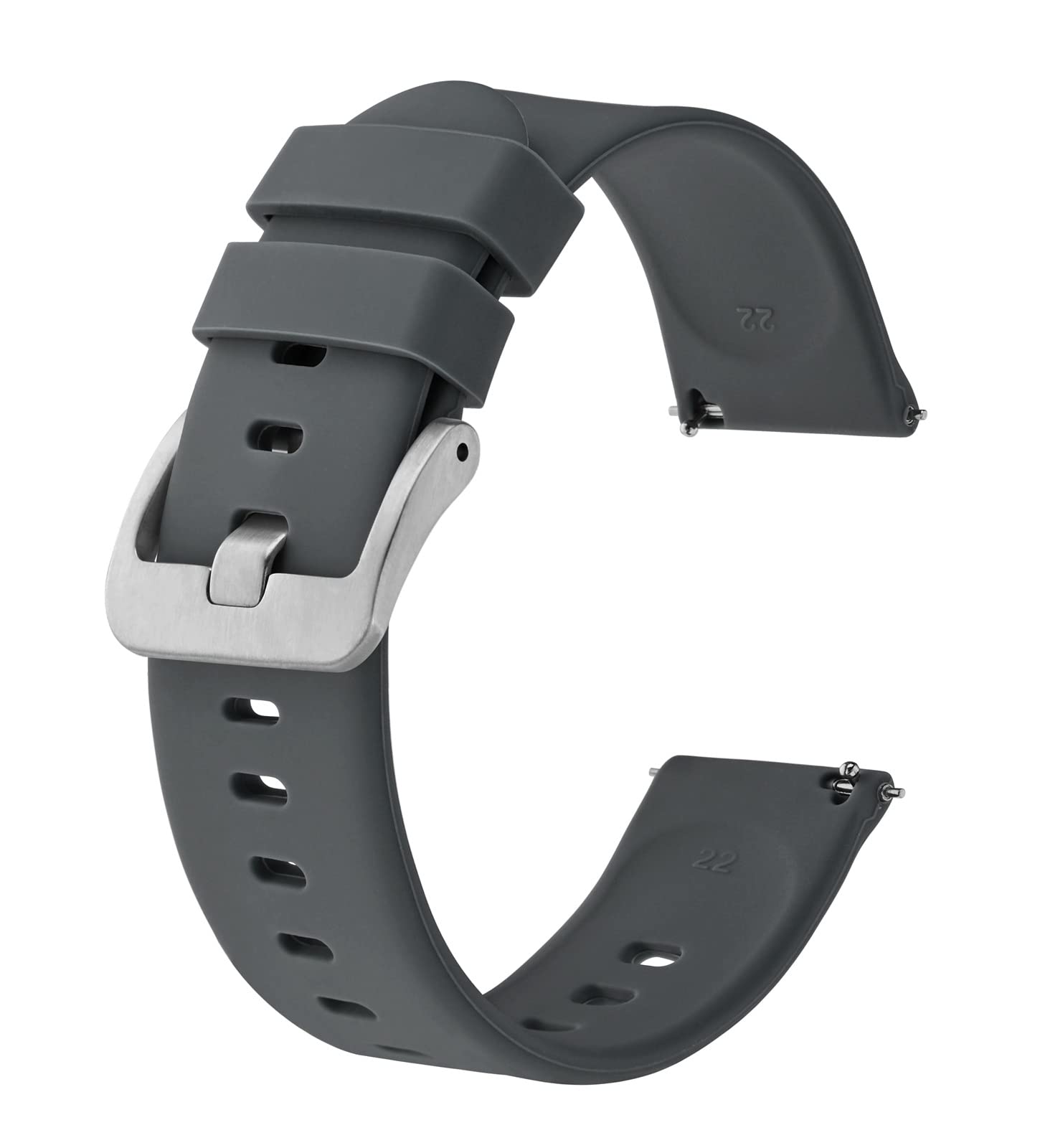 BISONSTRAP Silicone Watch Bands, Slim Watch Straps with Quick Release, 18mm, Grey with Silver Buckle