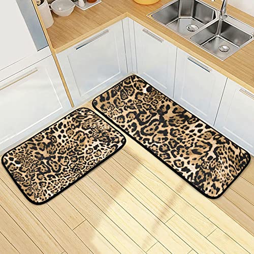 Boenle Kitchen Rugs And Mats Non Skid Washable Kitchen Rug Set 2 Piece Tiger Leopard Print Carpet Ergonomic Comfort Standing Mat For Kitchen,Bathroom, Laundry #TOP5