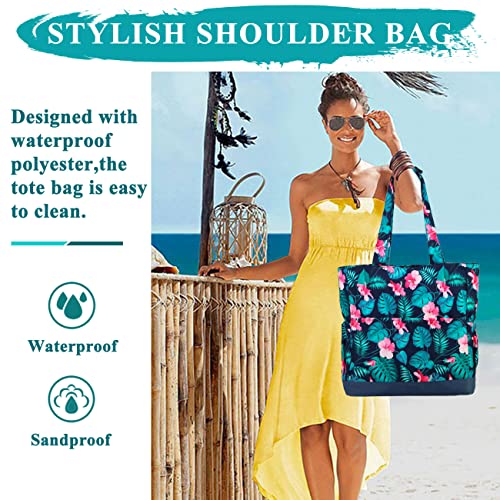 Image of VASCHY Beach Bag for Women, Large Waterproof Sandproof Fold-able Packable Pool Tote Bag w Zipper /Pockets