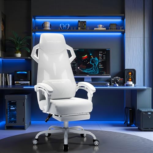 GTPLAYER Computer Chair with Adjustable Footrest, Ergonomic Gaming Chair with Headrest and Lumbar Support, Breathable Mesh Office Chair for Adults, High Back Reclining Desk Chair for Gaming and Office