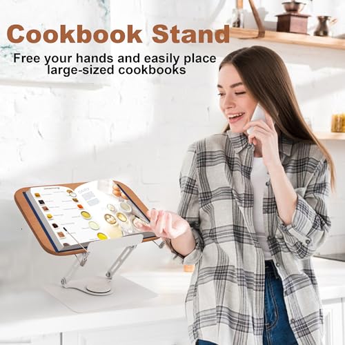 uyoyous Wood Book Stand for Reading Rotating Cookbook Stand Foldable Recipe Stand Book Holder for Reading Laptop Stand Reading Accessories for Music Scores Recipe Laptop Book - Image 4