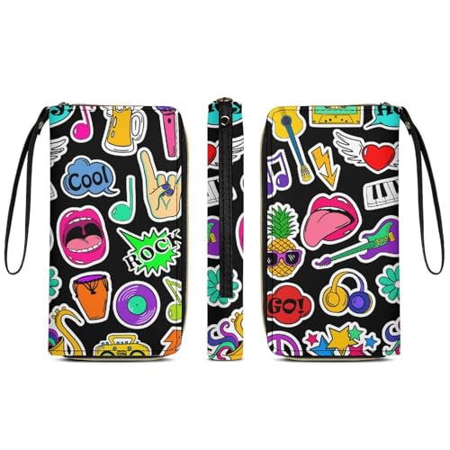 Colorful Guitar Hippie Wallets for Womans Travel Business Shopping Money Clips Handbag Purse Zipper Pocket Wallet Strap Purse3