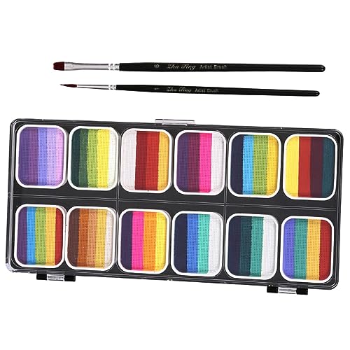 WOFASHPURET 1Set Color Washable Rainbow Body Paint with Paint Brushes Safe Makeup Kit for Adults for Festivals DIY Art and Cosplay