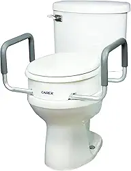 Assento sanitário elevado com braços, vasos sanitários alongados, 9 cm de altura, elevador elevado de vaso sanitário com alças acolchoadas removíveis, fácil de colocar e tirar, suporta 113 kg, branco