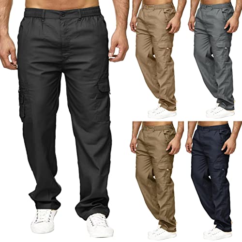 Pantalones de combate elásticos para hombre, pantalones cargo para hombre, ajuste holgado, ropa de trabajo de seguridad, 5 bolsillos, pantalones completos, ligeros, duraderos, de poliéster, pantalones