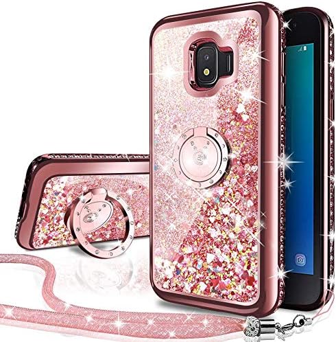 Silverback Samsung Galaxy J2 Core Case, Galaxy J2 / Galaxy J2 Dash/Galaxy J2 Pure Case, Girls Women Moving Liquid Holographic Glitter Case with Ring Stand Bling Case for Samsung J2 Core -Rose Gold W