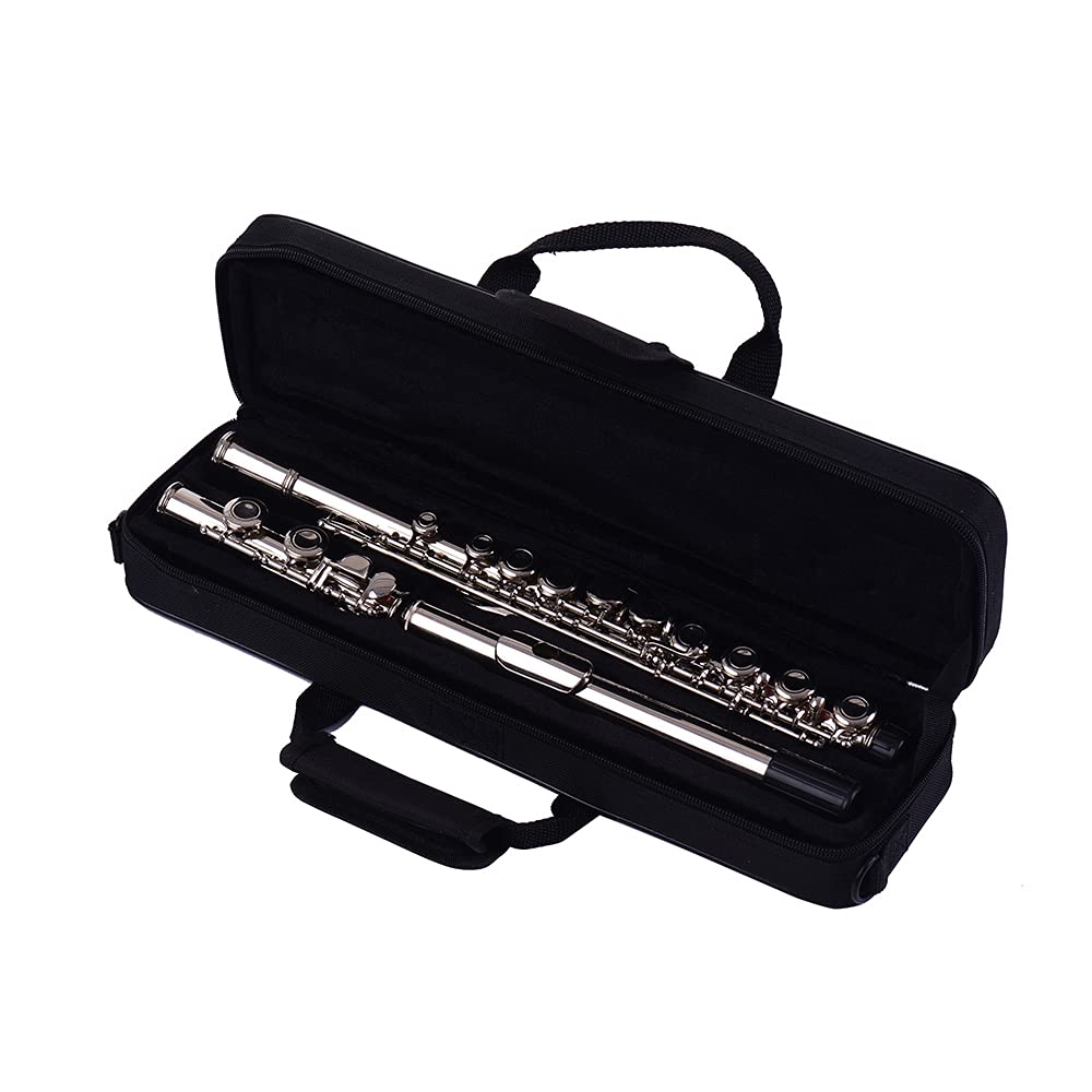 Flauta 16 Agujeros Tono C, Instrumento Viento Metal Plata con Soporte Estuche, Flauta Plata para Principiantes Músicos Estudiantes Práctica Concierto