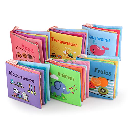 Image of Sandrem Baby Soft Book Set of 6, Crinkle Soft Baby Books 0-6 Months, Soft Books for Babies, Cloth Baby Books, Baby Books Toys, Sensory Toys 0-12 Months, Touch and Feel Crinkle Cloth Books for Babies