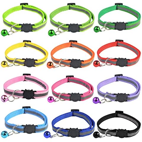 mifengdaer 12pcs Reflective Cat Collars, Cat Breakaway Collar Safe Quick Release Cat Collar with Bell Outdoor Indoor Cat Collar Set Small Adjustable Safety Strap for Small Animal, 18-31cm 12Colors Cover