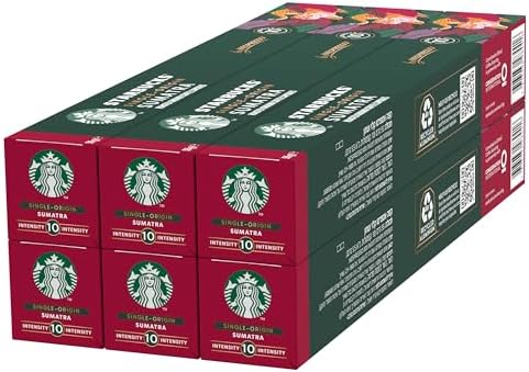STARBUCKS Single-Origin Sumatra by Nespresso, Dark Roast, Coffee Capsules 6 x 10 (60 Capsules)