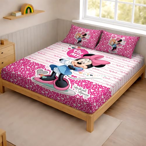 Image of Sassoon Disney Minnie Mouse Digital Printed 100% Cotton Bedsheet with 2 Pillow Covers in 300TC