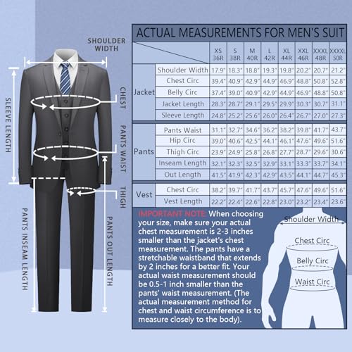Cooper & Nelson Men's 3 Piece Slim Fit Suit Set, One Button Solid Jacket Vest Pants with Tie3