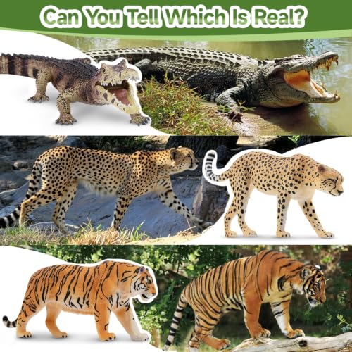 Image of Toymany 9PCS Jungle Animal Figurines for Kids 3-5, Wild Zoo Animal Toys | Plastic animal figures Includes Bear Gorilla Penguin Giraffe Tiger Crocodile Cheetah Cake Toppers Christmas Birthday Gift