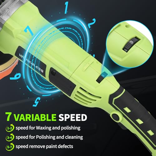 Image of Buffer Polisher, 1600W 6 Inch /7 Inch Rotary Car Buffer Polisher Wax, 7 Variable Speed 1600-3500 RPM, Car Buffers and Polisher for Car, Boat Sanding and Polisher