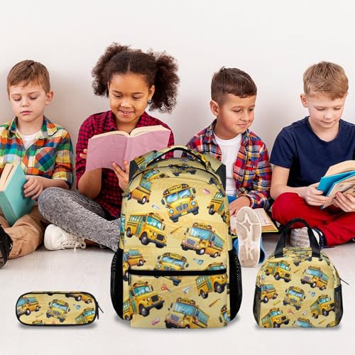 Image of Kid Backpack Boys - School Bus Backpacks Set for Toddler - 3Pcs Bookbag with Lunch Bag and Pencil Pouch - School Bag for Kindergarten /Preschool /Elementary (17 Inch)