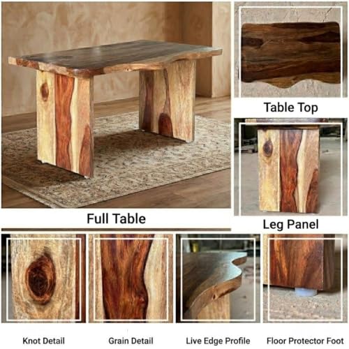 Image of Sheesham Wood Coffee Table for Living Room | Japandi Low Height Center Unit with Curved Edge Top | Modern Floor Seating Tea Furniture Thick Panel Base | Minimal Wooden Cocktail Piece | Teak Natural