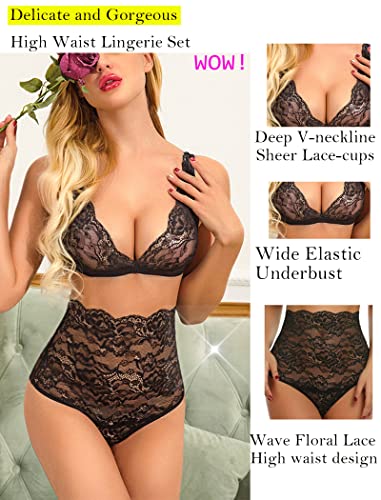 Avidlove Sexy Lingerie For Women High Waist Bra And Panty Set Strappy Babydoll Bodysuit Black #TOP4