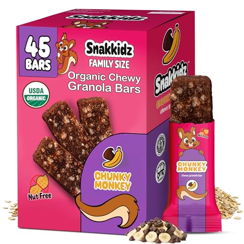 Image of Snakkidz Organic Granola Bars, Chunky Monkey, Seed oil free, 45 Bars