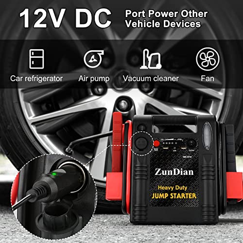 ZunDian 12V/24V Jump Starter, 2500/1200 Peak Amp, Heavy Duty Car Jumper Battery Pack for Truck Vehicles Tractor Excavator, Battery Booster Jump Box with USB/DC Outputs, LED Light - Thumbnail 6