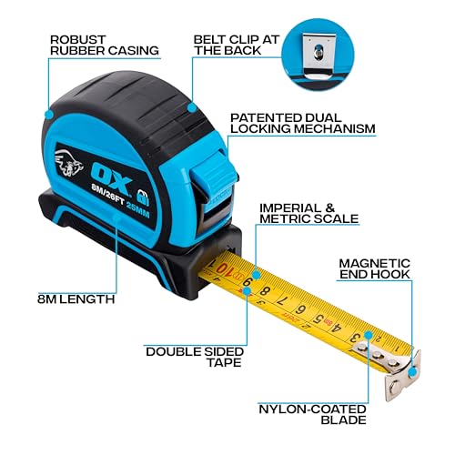 Cinta Métrica OX Pro Dual Auto Lock 8m Azul miniatura 2