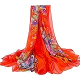 PIXIBU Bufanda clásica de Seda con Estampado de peonía for Mujer for Aumentar la protección Solar Toalla de Playa decoración Bufanda Chal de Viaje Regalo (Color : Tangerine, Size : 150X200)