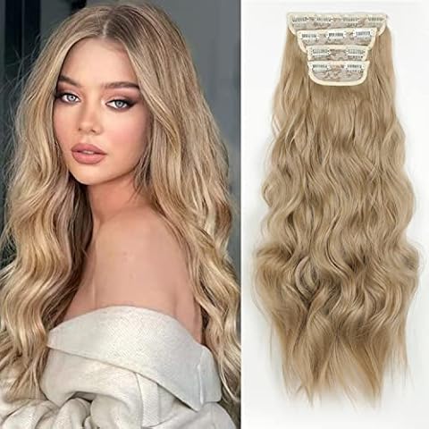 ShowJarlly Clip in Extensions, 4PCS 60 cm Voller Kopf Haarverlängerungen mit Clips Synthetik Gewellte Haarextension Wavy Haar Extensions Clip in Haarteil für Frauen Cover