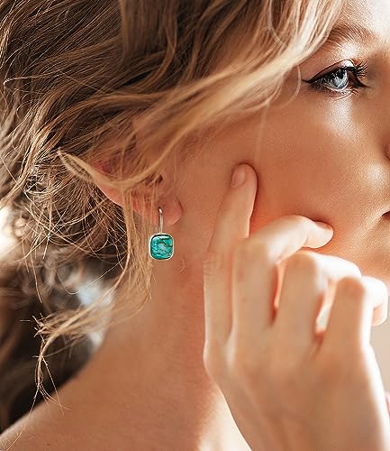 Genuine Turquoise Drop Earrings for Women Square Oval Blue Green Gemstone Dangling Earring 925 Sterling Silver Jewelry for Her Wife Mom2