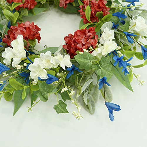 Amf0Resj 4Th Of July Wreath Patriotic Wreath Independence Day Wreath With Red, White And Blue Flowers For Front Door Farmhouse Home Wall Decoration #TOP5