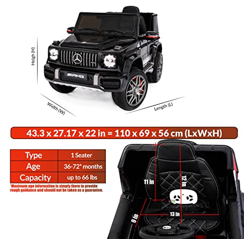 Americas Toys Electric Car For Kids With Leather Seat, Painted Body – Ride On Toys With Remote Control, Open Doors, Safety Belt, Mp3 Player, Power Display, Compatible With Mercedes-Benz Painted Black #TOP3