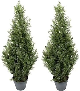 TWO Pre-potted 3' Artificial Cedar Topiary Outdoor Indoor Tree