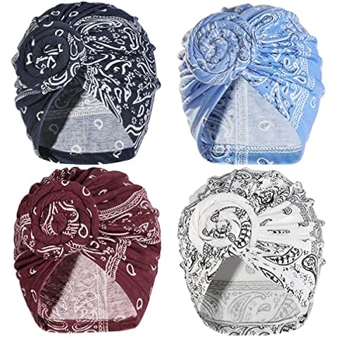 Stretch Turban Hats for Women - African Knot Headwraps Soft Pre Tied Bonnet Hair wrap Pretied for Black Women, Color Set 16, M Cover