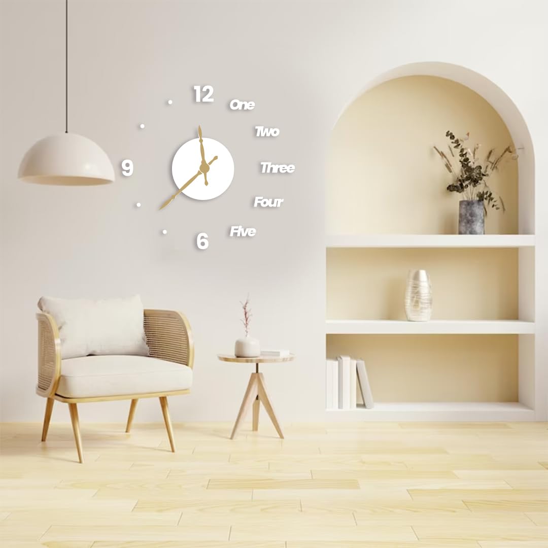Elevate Your Space with Modern Stylish Designer 3D DIY Acrylic Wall Clock - Stylish, Frameless, and Self-Adhesive (White)