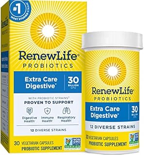 Renew Life Probiotics 30 Billion CFU Guaranteed, 12 Strains, For Men & Women, Shelf Stable, Gluten Dairy & Soy Free, 30 Capsules, Ultimate Flora Extra Care - 60 Day Money Back Guarantee