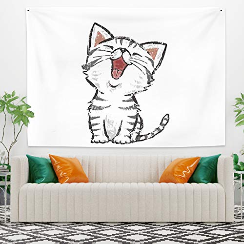 Qinunipoto タペストリー 可愛い 猫 笑う 猫ちゃん 100x70cm 吊り布 壁の装飾 アート 多機能布 大判 インテリア アートポスター 撮影用 ビデオ会議 背景 モダンアート 室内装飾 模様替え モダン 窓カーテン おしゃれ 壁掛け 写真 家 自宅 お店 雰囲気転換 部屋改造 リビングルーム ベッドルーム 洗濯可能 ポリエステル製 [3]