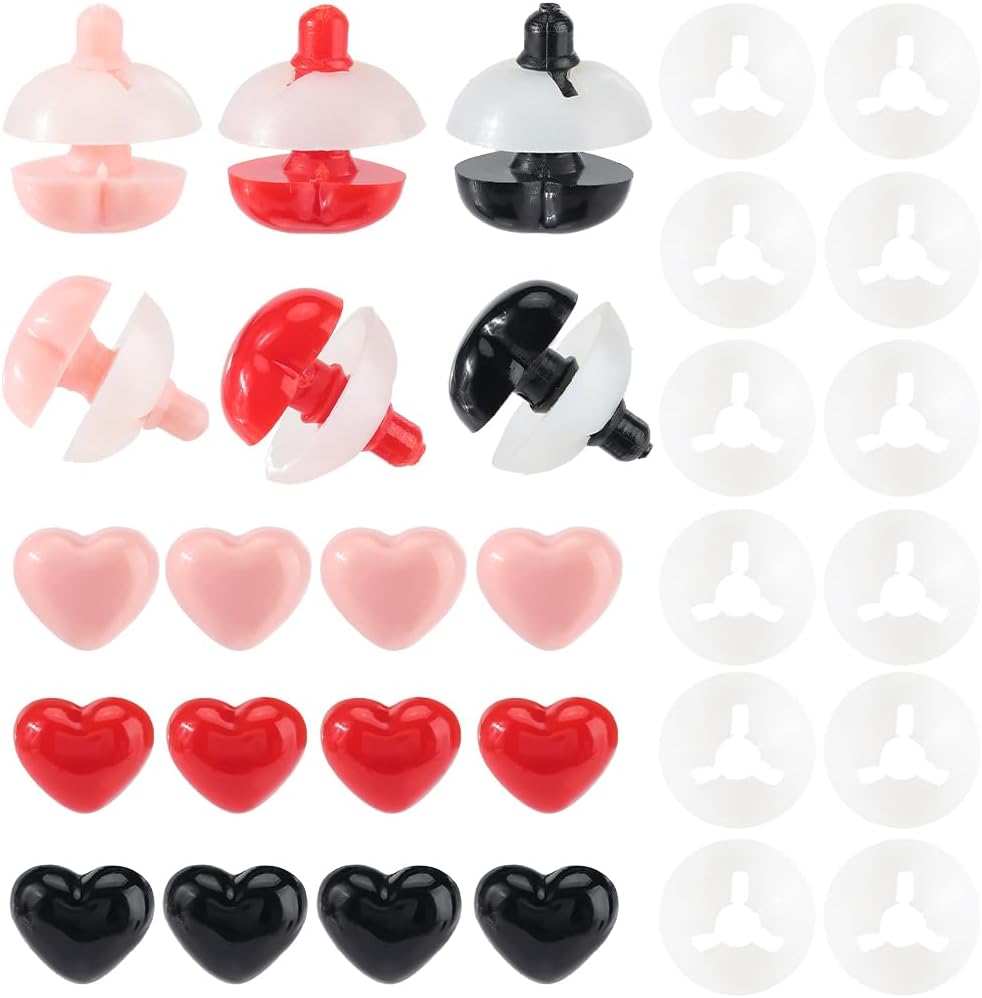GORGECRAFT 60Pcs 3 Colors Heart Safety Eyes 0.59" Black Red Pink Love Hearts Plastic Stuffed Animal Eyes with Washers Crafts Making Stuffed Doll Eyes for Puppet Teddy Crochet Plush Animals Amigurumi