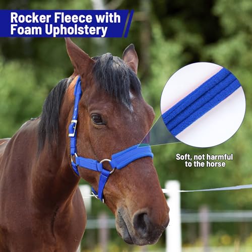 NIUTRIP Horse Halter with Wool Lining, Adjustable Halter for Horses Satin Hardware to Prevent Friction, Breakaway Halters for Horses,Fits Pony, Yearling, Draft Horses (Blue, L)