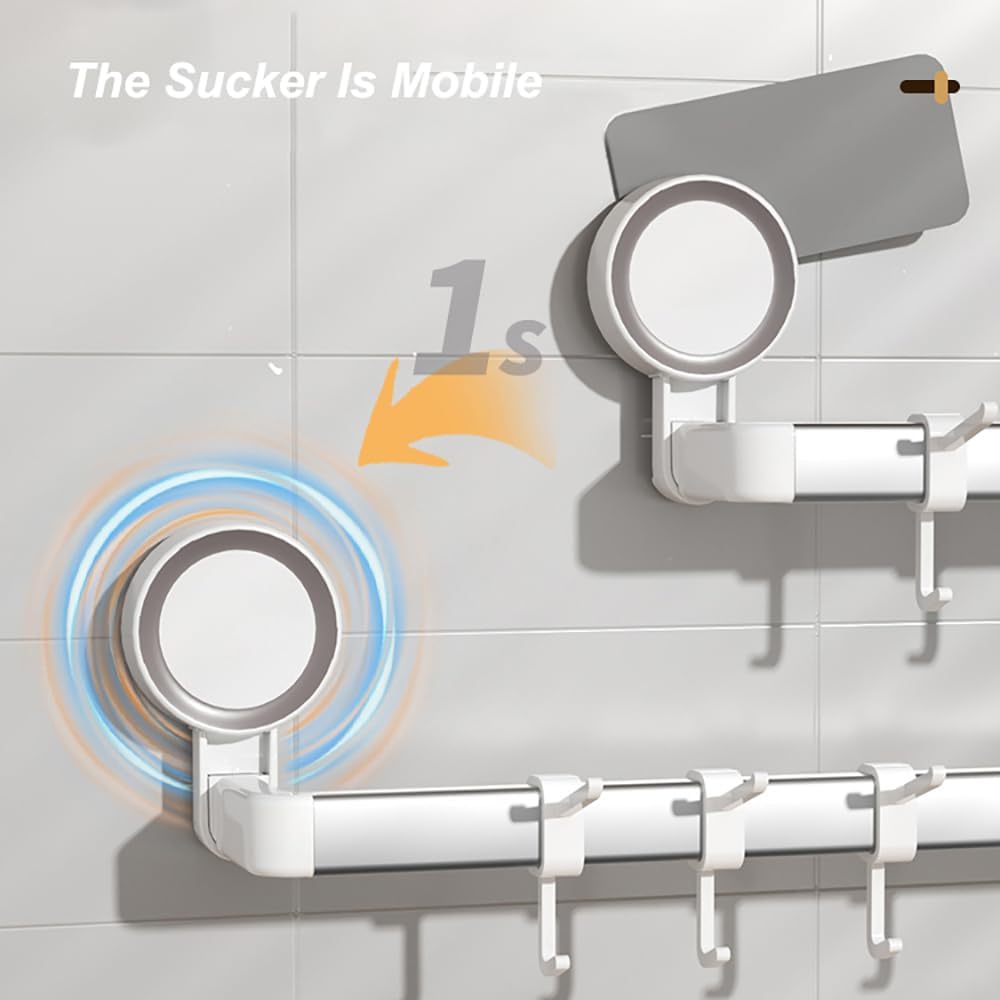 Kitchen Utensil Hooks, Kitchen Utensils Holder Suction Cup Wall Mounted Cooking Utensil Rack for Hanging Pots and Pans Storage Spatula Spoon Rail Hanger Organizers(with 18 Hooks 90cm)