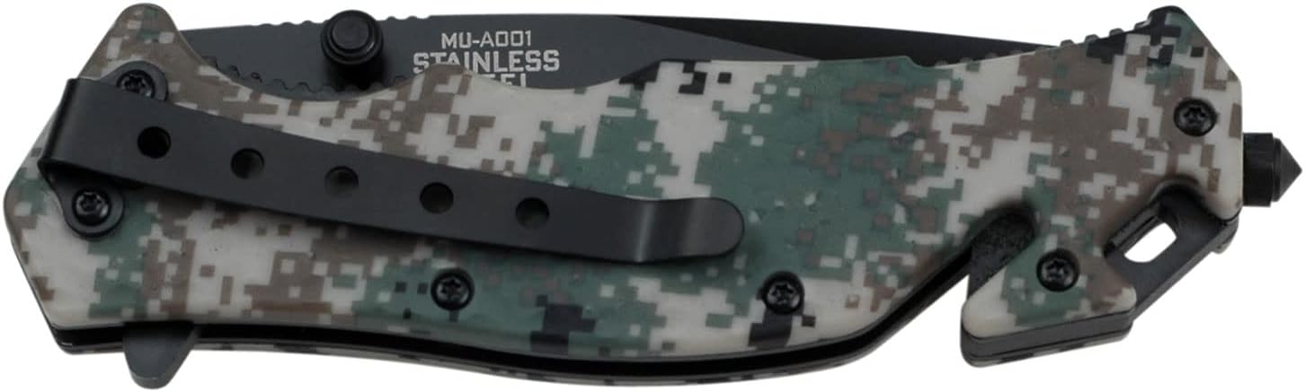 Master USA MU-A001 Series Spring Assist Folding Knife, Black Blade, 4-1/2-Inch Closed