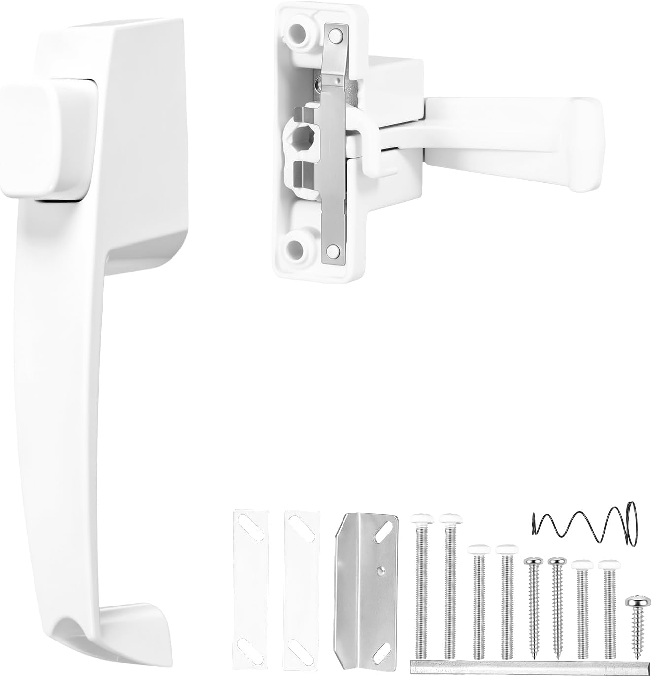 Storm Door Push Button Latch, Adjustable Screen Door Handle Replacement with Night Lock, Reversible Zinc Alloy Hardware for 5/8 to 1-1/4 Inch Thick Patio and Garage Doors, Balcony(White)