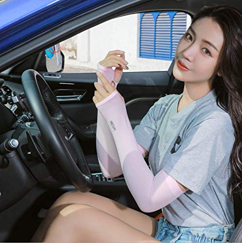 Ladud XT2 Protección UV enfriamiento Hombres Mujeres-Bloqueador Solar Largo Mangas más Frescas de Seda de Hielo Cubierta del Brazo con Orificio para el Pulgar-Rosa, One Size Unisex-Adult Cover
